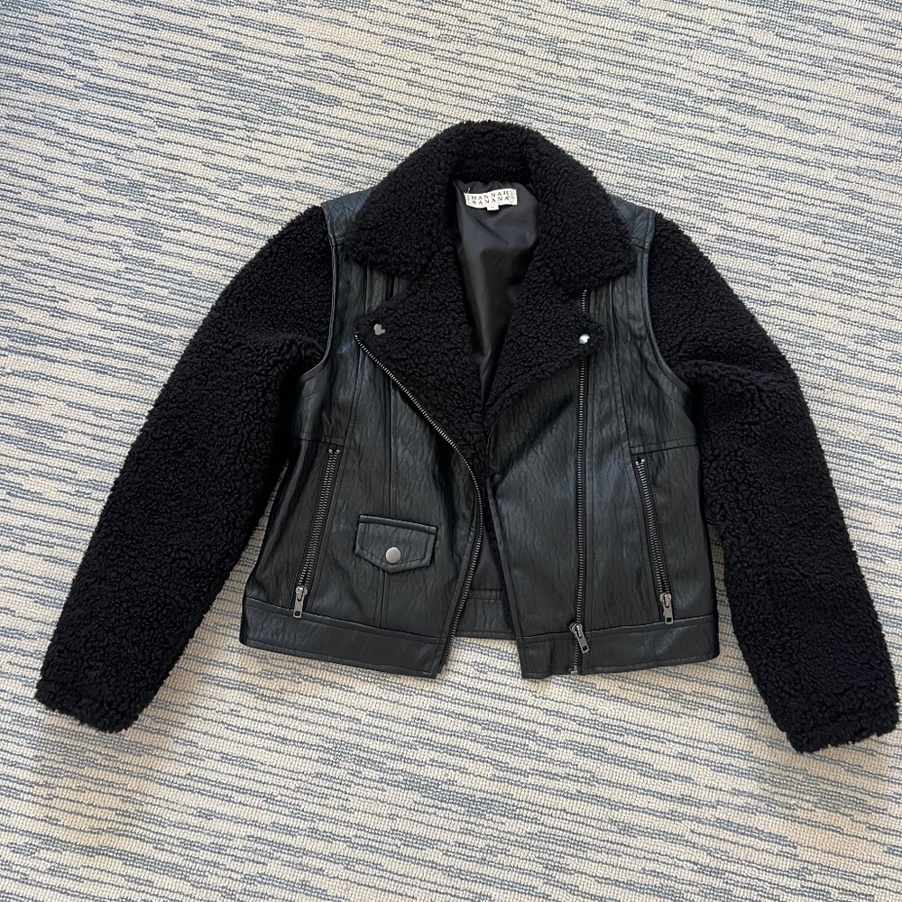 Girls faux leather jacket with sherpa